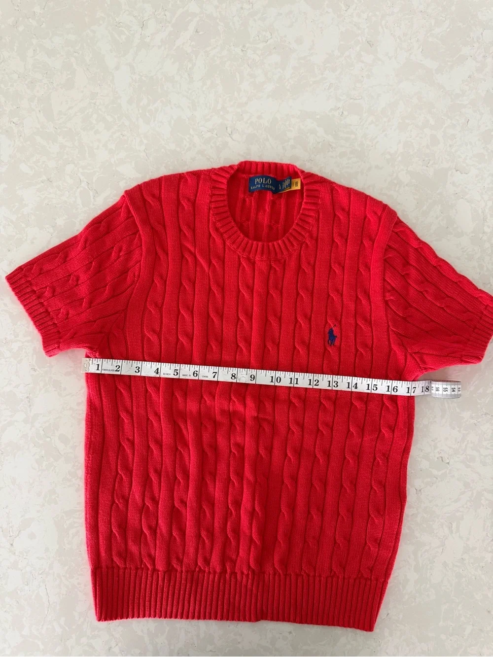 Polo by Ralph Lauren Bright Red Cable Short-Sleeve Crewneck Sweater - Picture 2 of 4